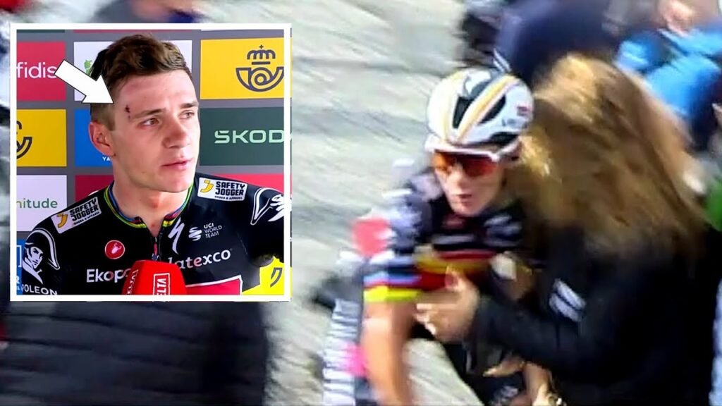 Remco Evenepoel Celebrates then Crashes into Crowd Vuelta a