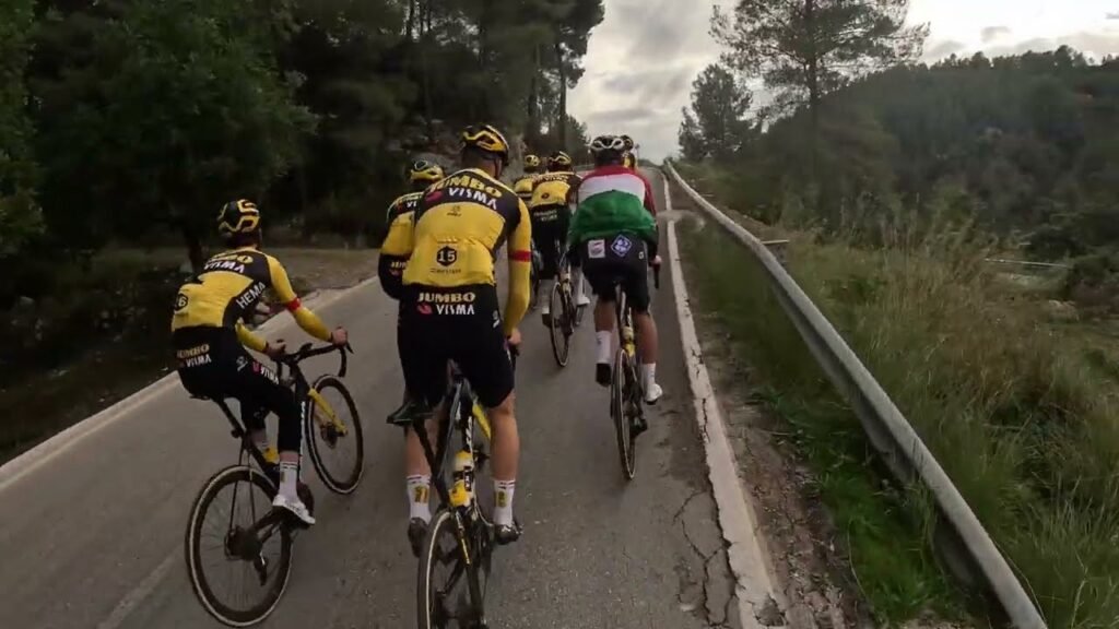 Riding with Primoz Roglic and Jumbo Visma team during winter TrainingCamp