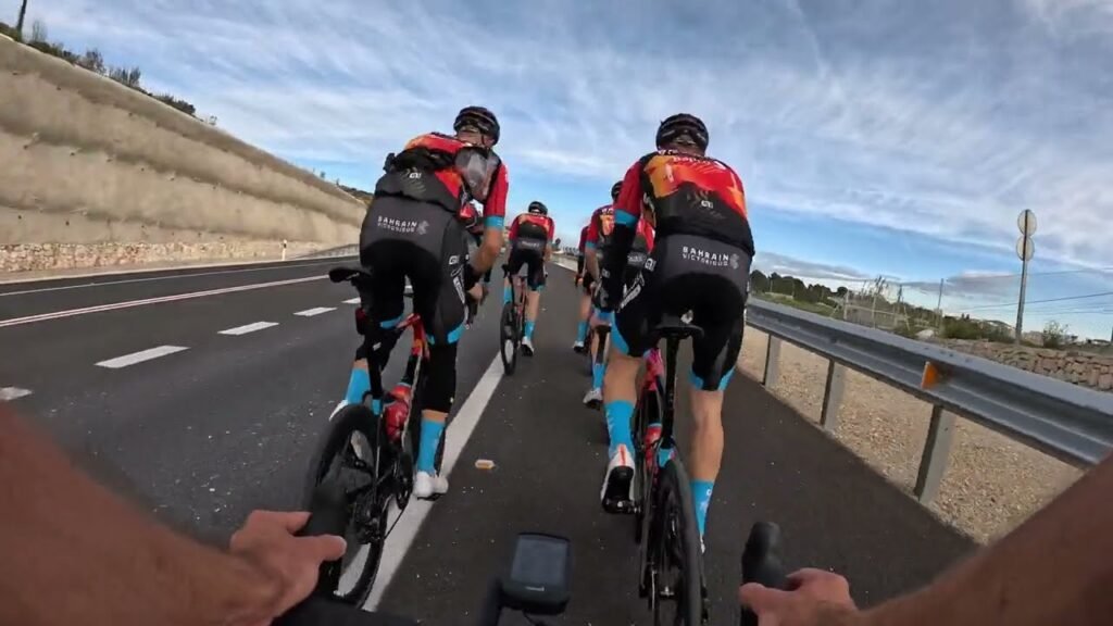 Riding with TEAM BAHRAIN VICTORIOUS during Training camp Endurance