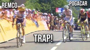 Tadej Pogacar BAITS Remco Evenepoel on Mur de Bretagne