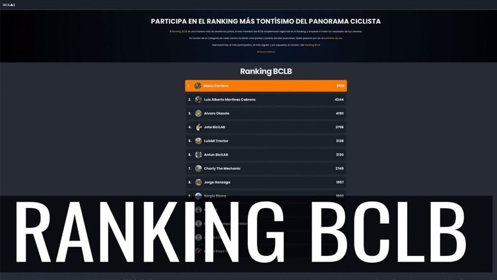 Ya esta disponible el RANKING BCLB BiciLAB