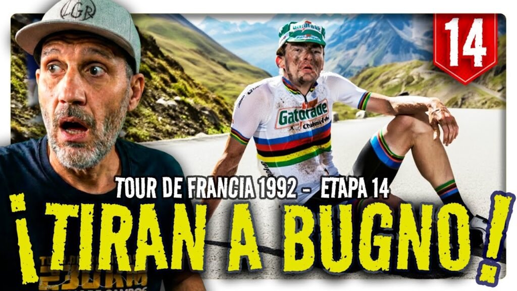 #14 UN ESPECTADOR tira a GIANNI BUGNO. Etapa 14. TOUR DE FRANCIA 1992. Sestrieres - Alpe d`Huez. 2 14 UN ESPECTADOR tira a GIANNI BUGNO Etapa 14 TOUR